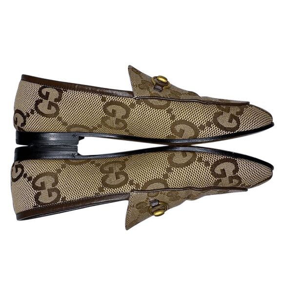 Gucci Jordan Jumbo GG Canvas Loafers Rosewood Beige Horsebit Slip-On Flats 39 - Picture 5 of 11